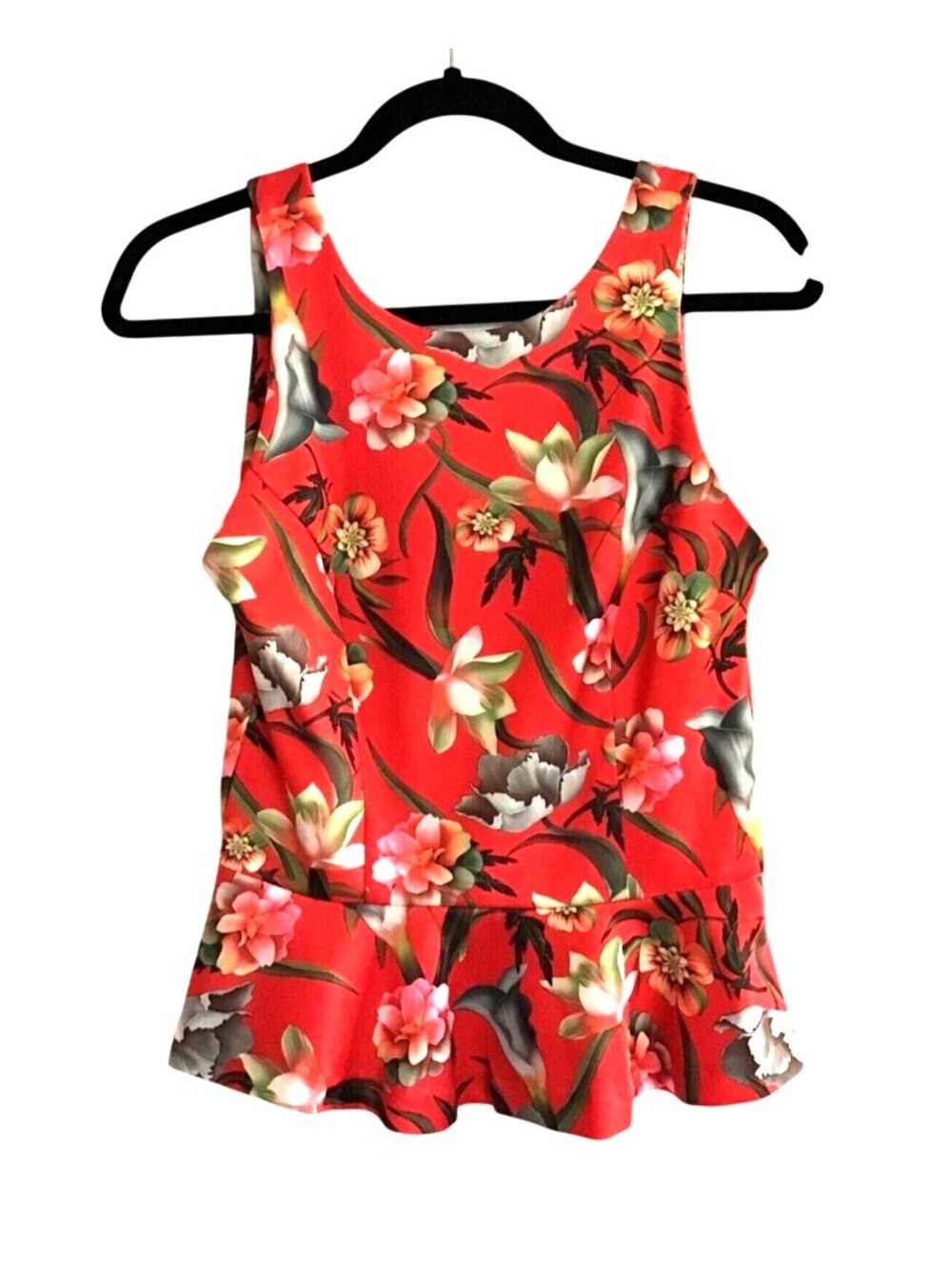 ALEXIA ADMOR- WOMENS RED FLORAL PREPLUM ZIP-UP CLOSURE TOP SIZE SMALL